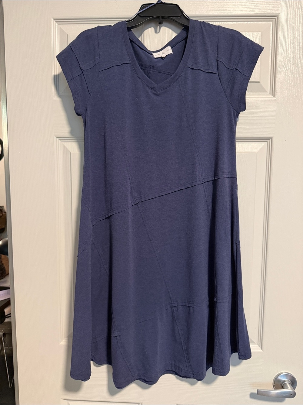 Casual Navy V‑Neck Cap Sleeve Dress for Girls